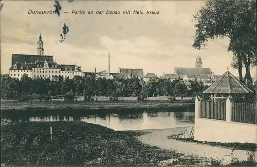 Donauwörth Panorama-Ansicht Partie an der Donau mit Heil. Kreuz 1915 Feldpost