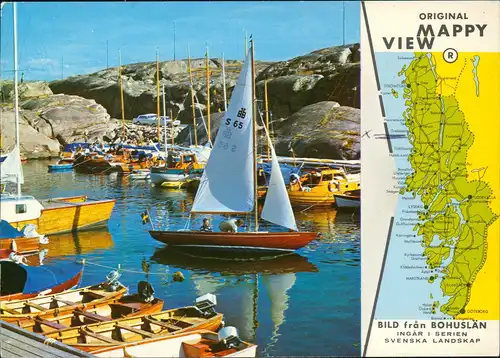 Postcard .Schweden Sverige Hafen, Map of Bohuslän Servige 1974