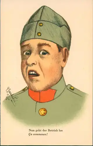 Künstlerkarte - Militär Soldat Hunziker, Militär-Bedarf, AarauSchwiez 1964