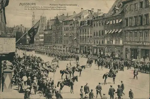 Augsburg Maximilianstrasse vorbeimarsch Regiment Prinz Rupprecht 1915