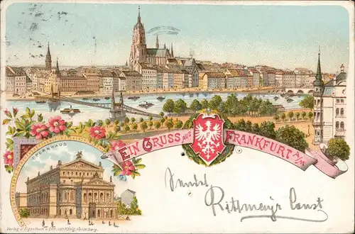 Litho AK Frankfurt am Main Stadt, Brücke, Opernhaus - Gruss aus 1899