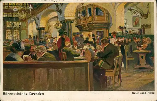 Innere Altstadt-Dresden Bärenschänke - Gastraum Künstlerkarte 1920