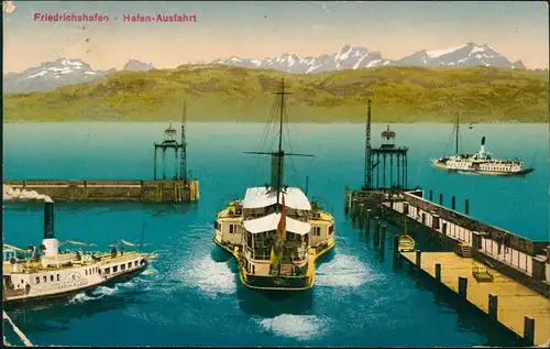 Ansichtskarte Friedrichshafen Hafen Schiffe Dampfer Steamer 1917
