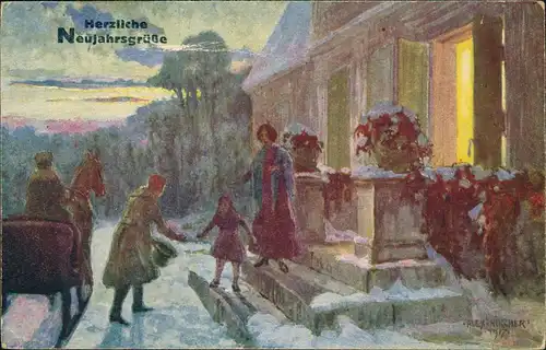 Ansichtskarte  Neujahr Sylvester New Year Willkommen vor dem Herrenhaus 1911