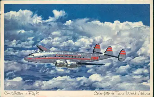 Ansichtskarte  Flugzeug Airplane Avion TWA Constellation 1951  gel. Air Mail