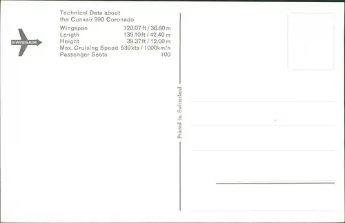 Ansichtskarte  SWISSAIR the Convair 990 Coronado Flugzeug Airplane Avion 1984
