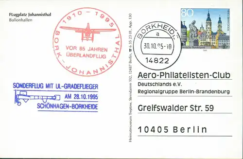 Johannisthal Berlin Zeppelin 1923/1995 Sonderstempel UL-Geradeflug Borkheide