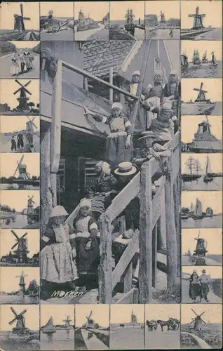 Marken Waterland Windmühlen Windmill Insel Typen 1907  gel. Stempel Amsterdam