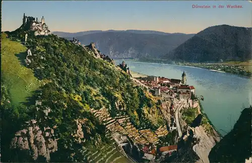 Ansichtskarte Dürnstein Blick auf Burg und Stadt 1914  gel. Stempel Krems