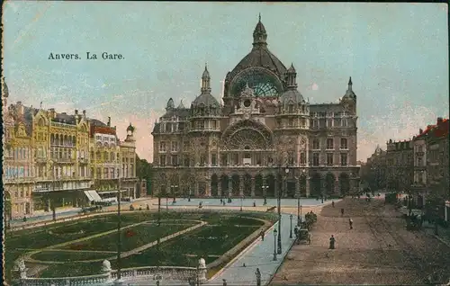 Postkaart Antwerpen Anvers La Gare/Bahnhof 1914