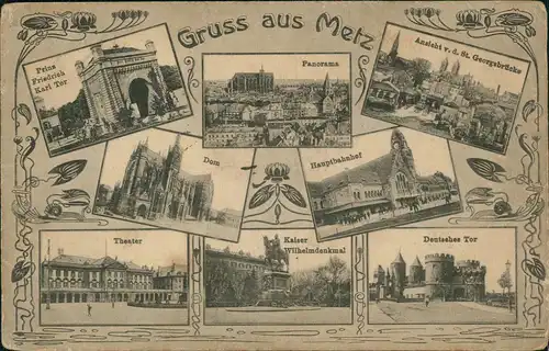 CPA Metz Stadtteilansichten Seerosen-Ornament 1918  gel. div. Feldpoststempel