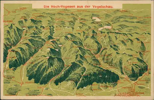 Frankreich Hochvogesen   Landkarten AK Relief Vosges 1917  gel. Feldpoststempel