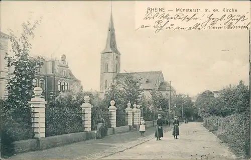 Ansichtskarte Rheine Münsterstraße m. ev. Kirche 1906