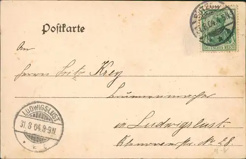 Ansichtskarte Bützow Stadt 1904 Passepartout  gel. Ankunftsstempel Ludwigslust