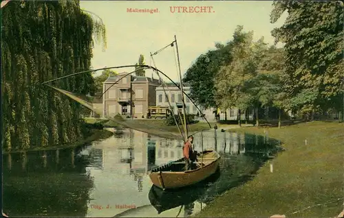 Postkaart Utrecht Utrecht Miliensingel - Fischer auf Boot 1913