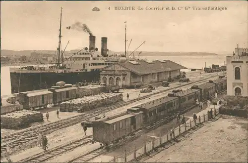 Postcard Bizerte بنزرت Transatlantik Hafen und Dampfer 1918