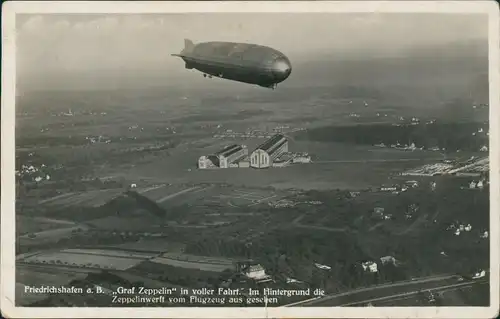 Friedrichshafen Luftbild Graf Zeppelin u. Halle 1931  gel. Stempel Islandfahrt