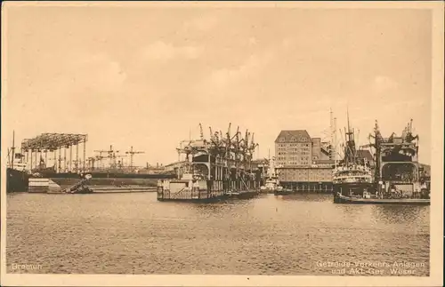 Ansichtskarte Bremen Getreide Verkehrs-Anlagen und Akt Ges. Weser 1928