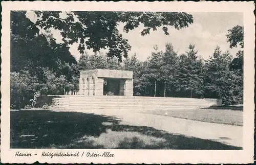 Ansichtskarte Hamm (Westfalen) Kriegerdenkmal / Osten-Allee 1938