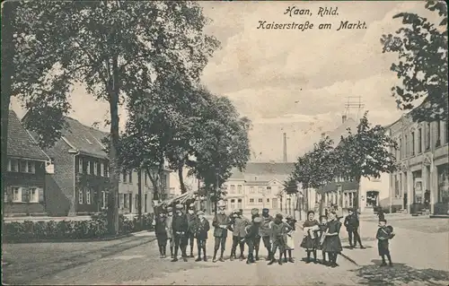 Ansichtskarte Haan Kaiserstraße am Markt, Kinder 1918