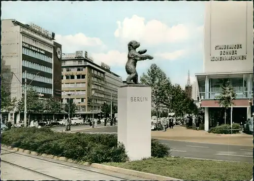 Ansichtskarte Düsseldorf Berliner Allee; Berliner Bär auf dem Sockel 1972