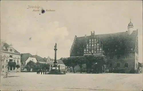 Ansichtskarte Jüterbog Marktplatz, belebt 1915  gel Feldpost