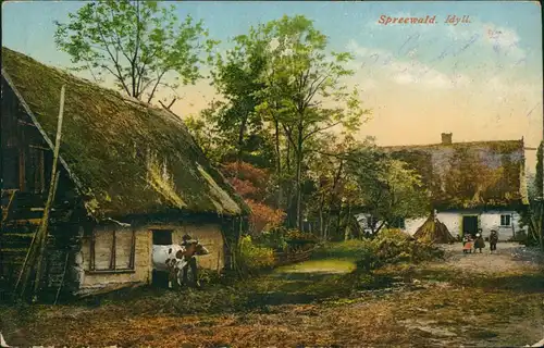 Ansichtskarte .Brandenburg Spreewald - Idyll 1915  gel. Bahnpoststempel