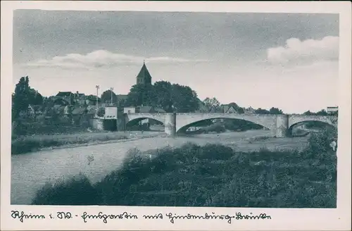 Ansichtskarte Rheine Emspartie mit Hindenburgbrücke 1938