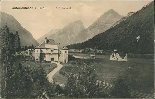 Ansichtskarte Unterleutasch-Leutasch K. K. Zollamt, Grenze Tirol 1918