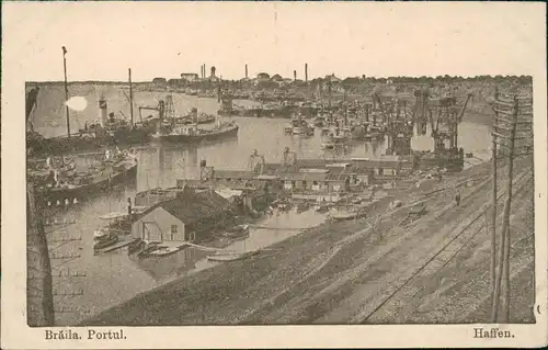 Postcard Braila Brăila Hafen, Kräne - Dampfer Steamer 1918