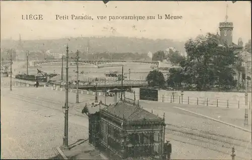 Lüttich Luik  Petit Paradis, vue  sur la Meuse 1915  gel. Div. Feldpoststempel