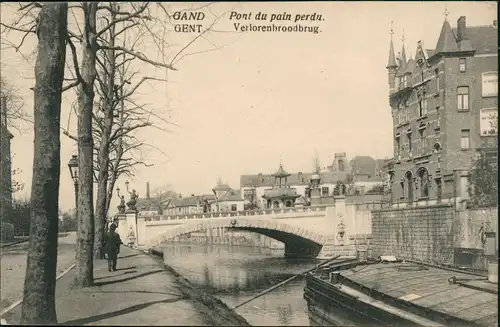 Gent Ghent (Gand) Pont du pain perdu, Schiff 1918 Stempel Kaiserliche Feldpost