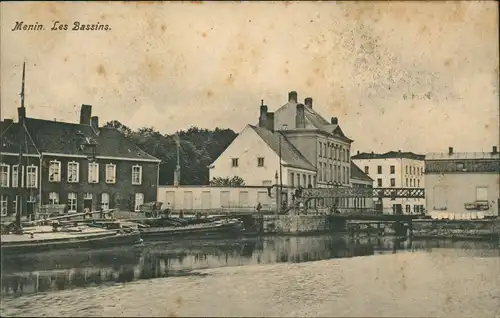 Postkaart Menen (Belgien) Menin Meenen Les Bassins. 1917