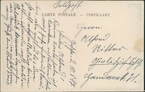 Postkaart Gent Ghent (Gand) Quai des Moines. 1917