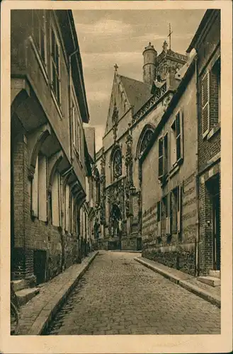 CPA Péronne Kirche und Straße 1916  gel. div. Feldpoststempel