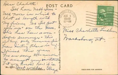 Postcard Middlebury Vermont Chapel and Hepburn Hall 1948