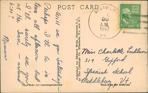 Postcard Salisbury Vermont Mount Mooselamoo Lake Dunmore 1947