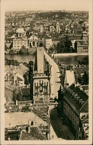 Postcard Prag Praha Karlův most - Blick über die Stadt 1957