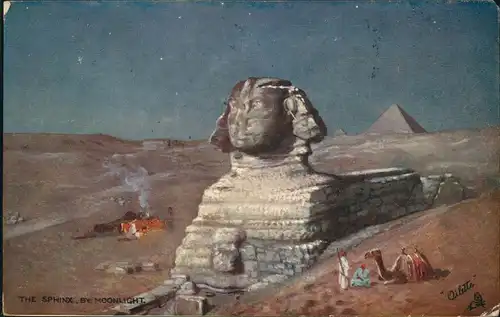 Giseh Gizeh الجيزة Sphinx, Nachtlager  1909 Germania Marke Stempel Alexandria