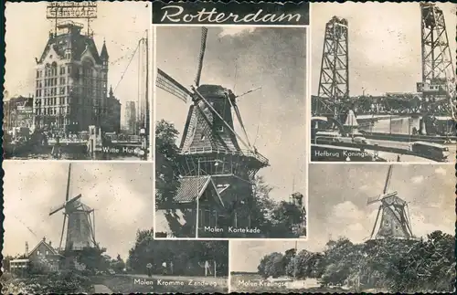 Postkaart Rotterdam Rotterdam Windmühlen, Witte Huis 1955