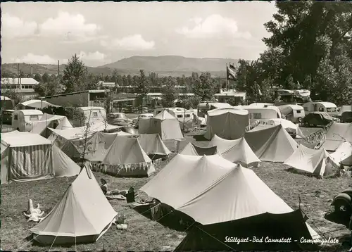 Ansichtskarte Cannstatt-Stuttgart Campingplatz - Zelte, Wohnwagen 1958