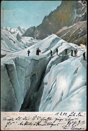 .Schweiz Mer de Glace Traversée d'une Crevasse (Gletscher Wanderung) 1904