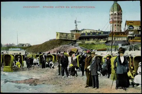 Postkaart Zandvoort STRAND WATER EN UITZICHTSTOREN 1910
