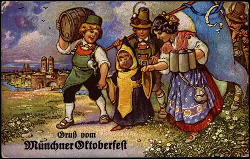 Ansichtskarte München Oktoberfest Kindel Brauer und Frau Künstlerkarte 1934
