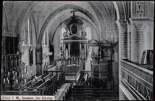 Ansichtskarte Klütz Inneres der Kirche 1923  gel. Infla 400 Mark