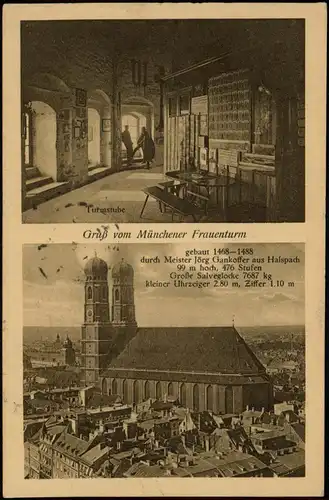 Ansichtskarte München Frauenkirche 2 Bild Turmstube 1924 mit Besteigungsstempel