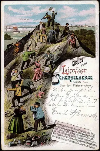 Litho AK Leipzig Scherbelberg Blick auf Möckern Scherzkarte 1904