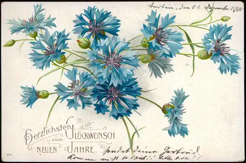 Ansichtskarte  Neujahr Sylvester New Year Künstlerkarte Kornblumen 1901