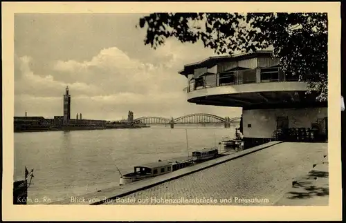 Köln Rhein Blick v.d. Bastei auf Hohenzollernbrücke und Pressaturm 1950