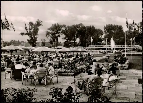 Ansichtskarte Köln Tanzbrunnen im Rheinpark, gut besuchte Terrasse 1960